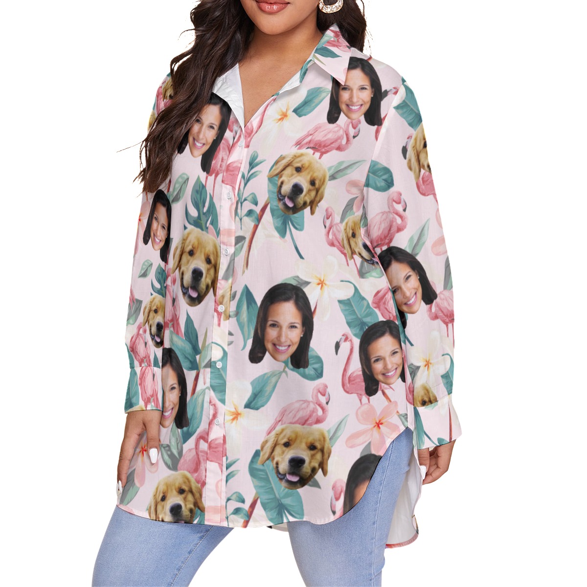 Women's Custom Face And Dog Oversized Hawaiian Shirt