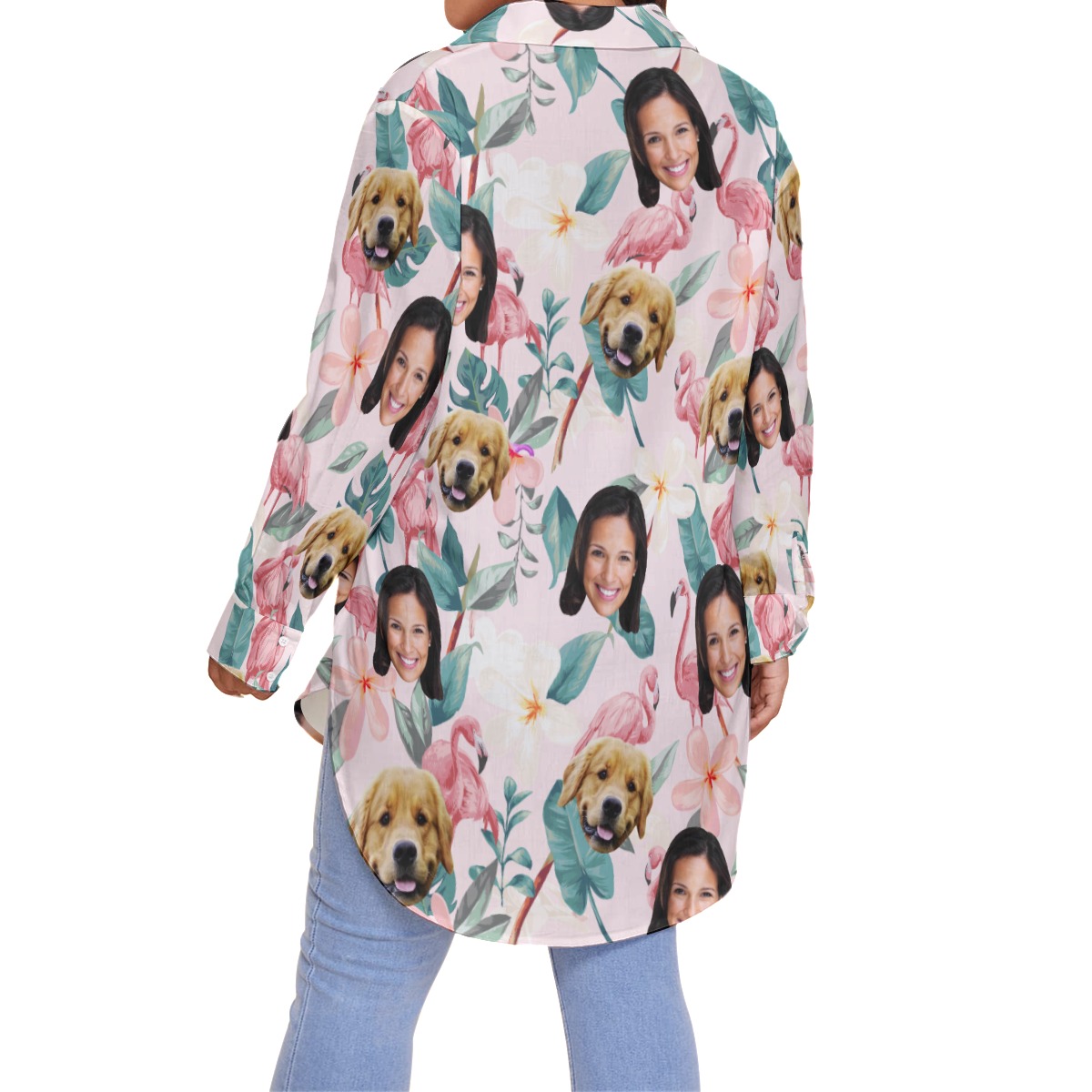 Women's Custom Face And Dog Oversized Hawaiian Shirt