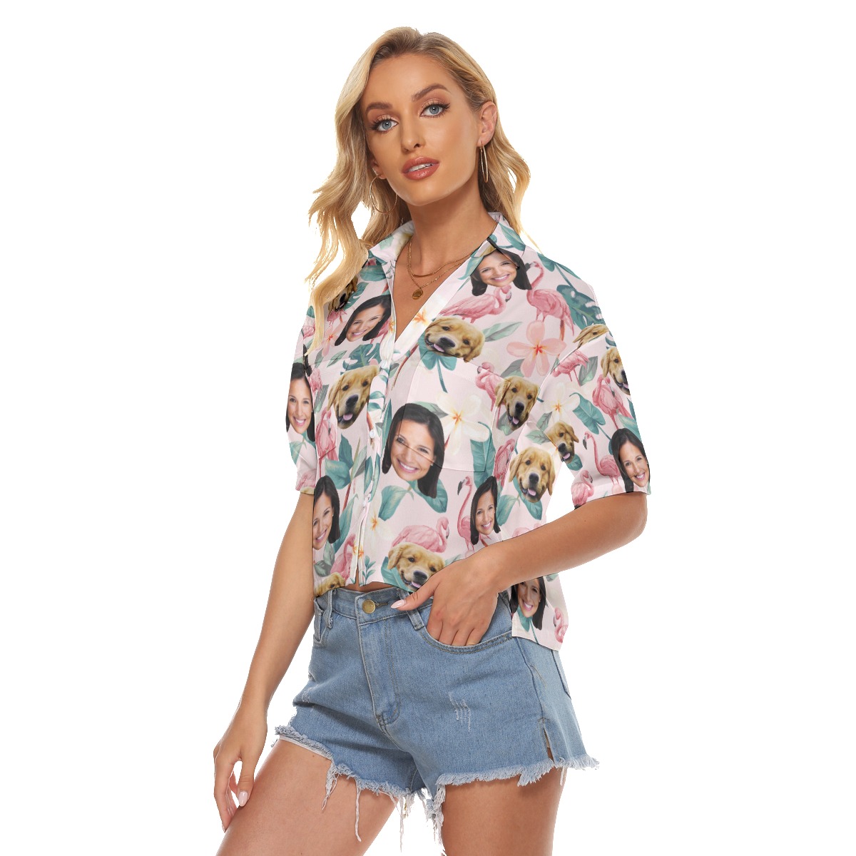 Custom Face With Dog Hawaiian Crop Top Shirt
