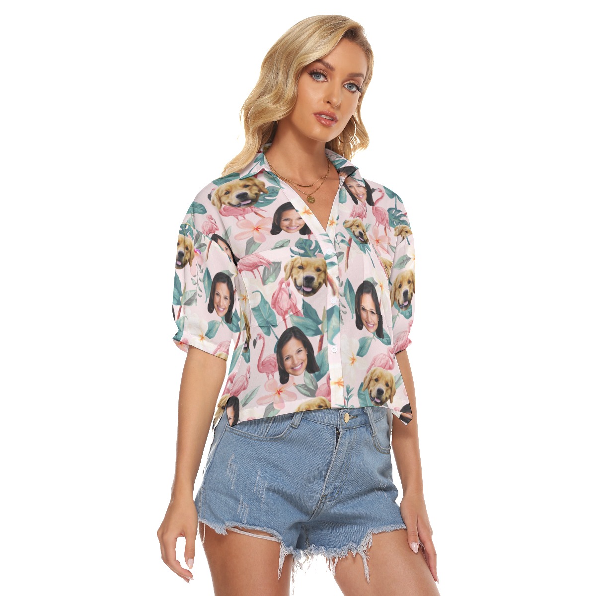 Custom Face With Dog Hawaiian Crop Top Shirt