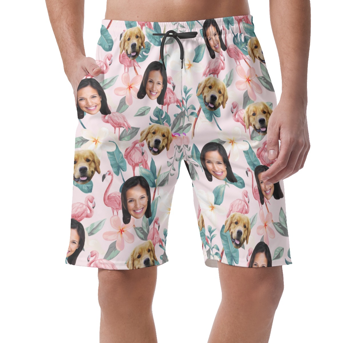 Men's Custom Dog And Owner Face Hawaiian Shorts - variant image 1