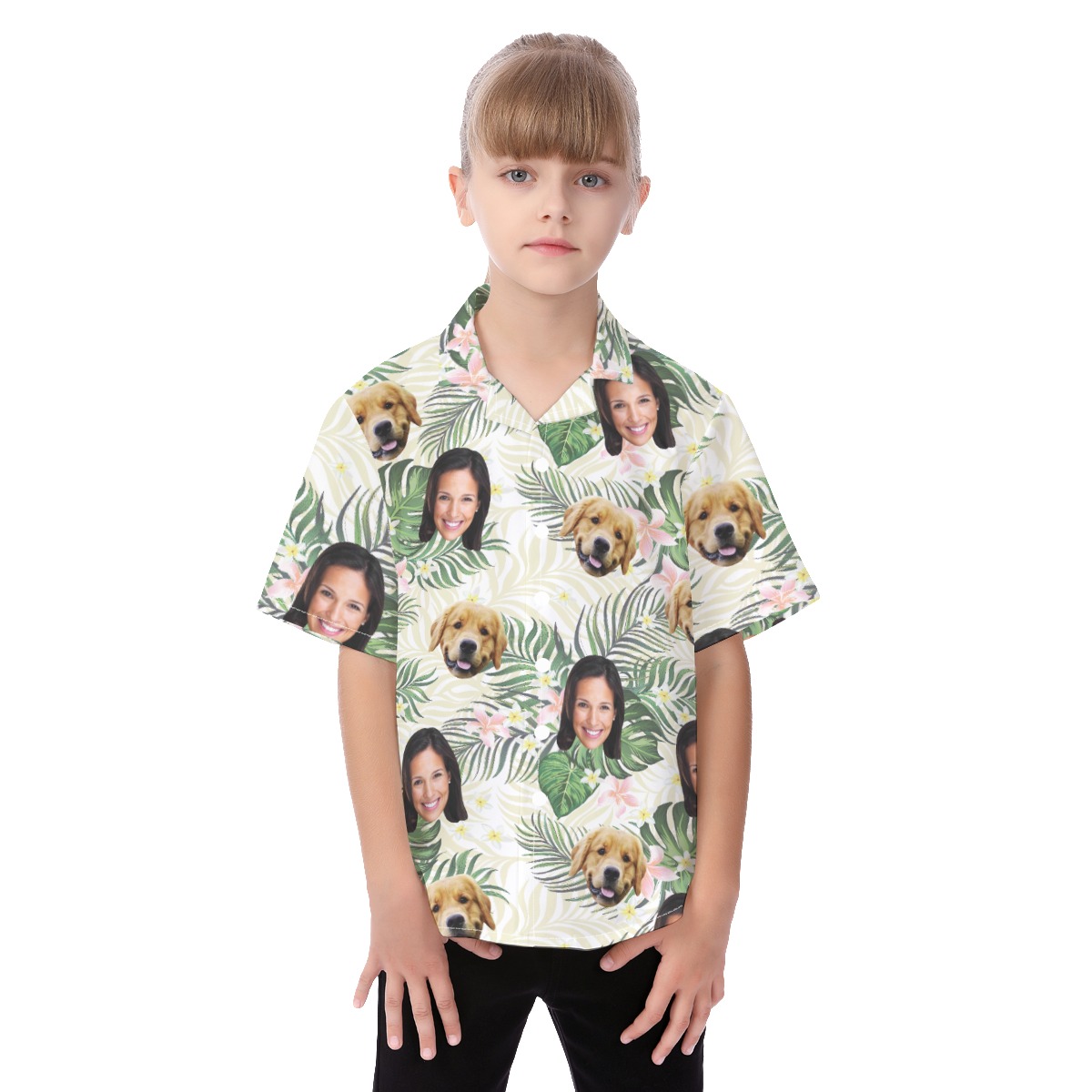 Your Face And Pet Floral Custom Hawaiian Shirt For Kids - variant image 1