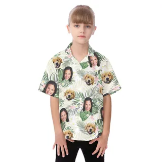 Your Face And Pet Floral Custom Hawaiian Shirt For Kids