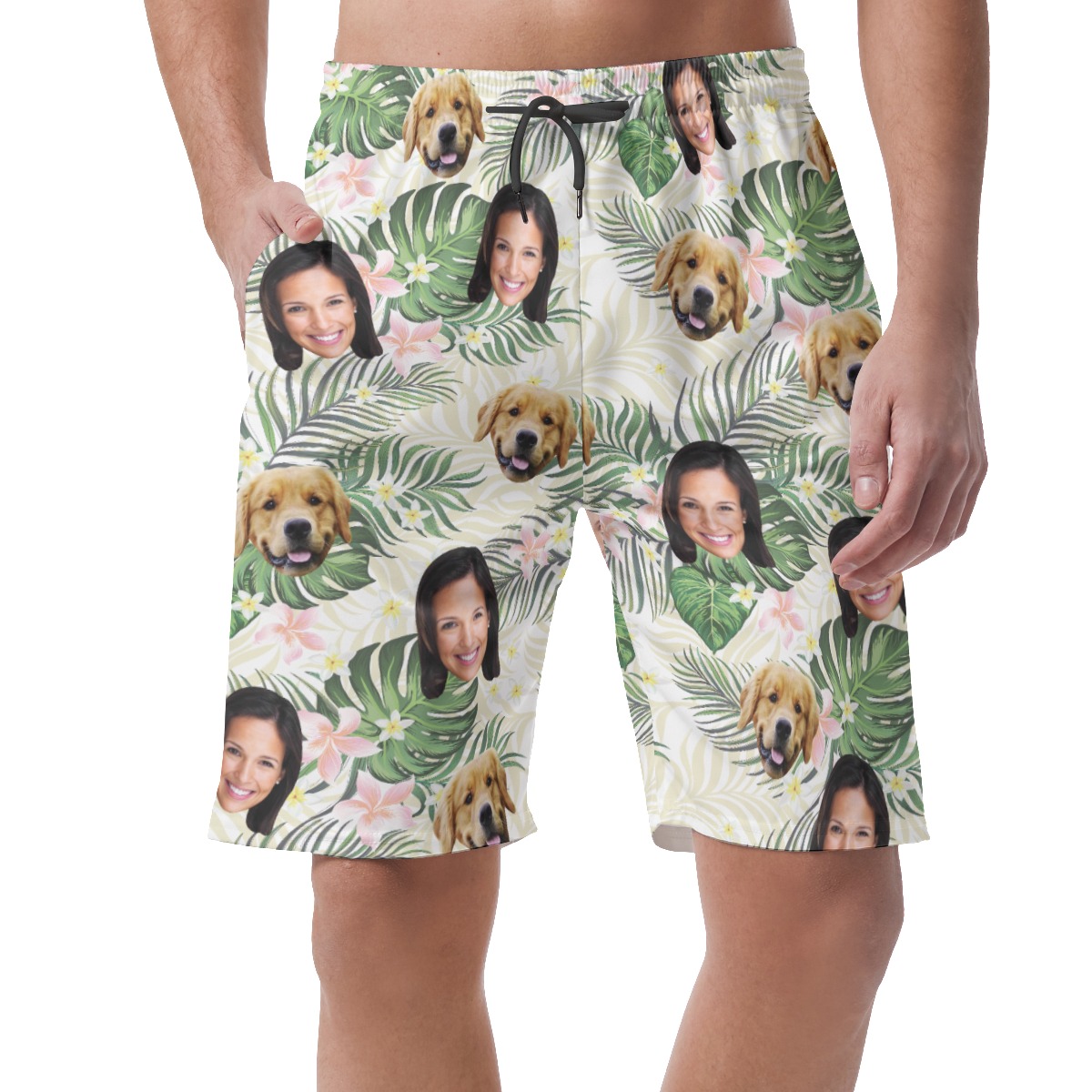 Men's Custom Dog And Owner Face Floral Hawaiian Shorts - variant image 1