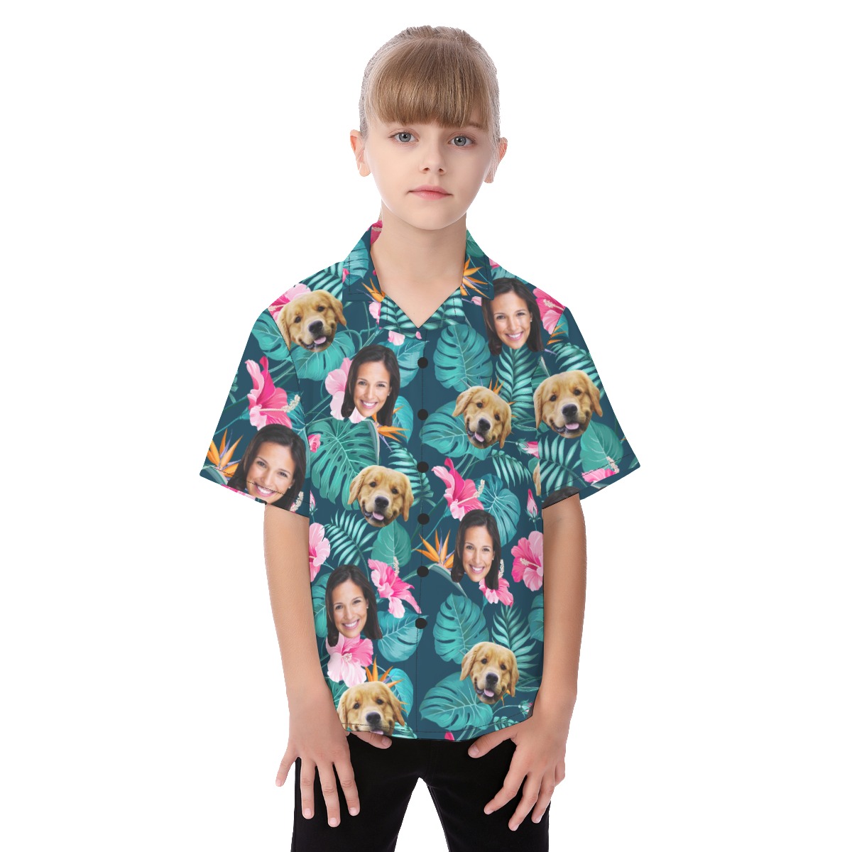 Your Face And Pet Tropical Custom Hawaiian Shirt For Kids - variant image 1