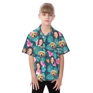 Your Face And Pet Tropical Custom Hawaiian Shirt For Kids