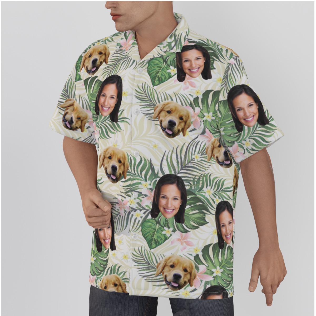 Custom Face And Dog Floral Hawaiian Shirt - variant image 1