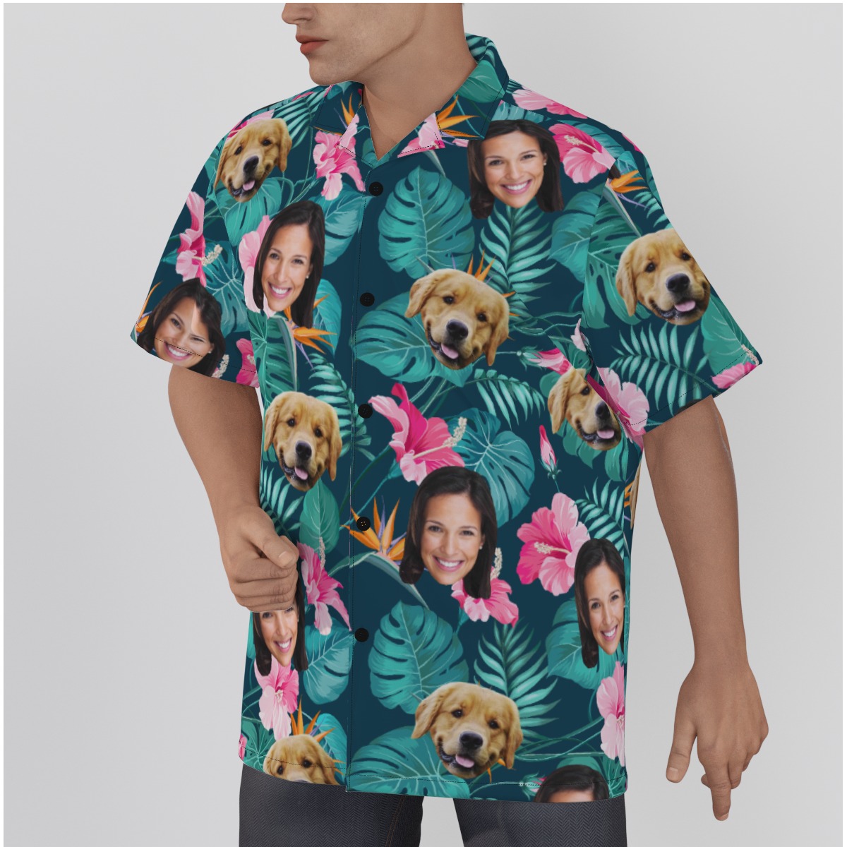 Custom Face And Dog Tropical Hawaiian Shirt - variant image 1