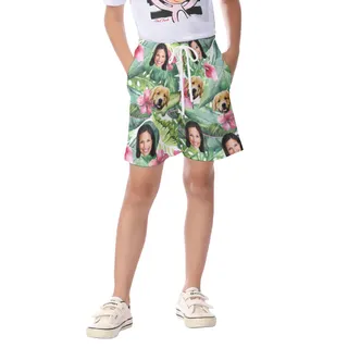 Lovely Dog And Face Custom Hawaiian Shorts For Kids