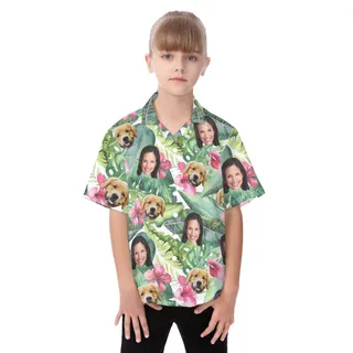 Your Face And Pet Custom Hawaiian Shirt For Kids