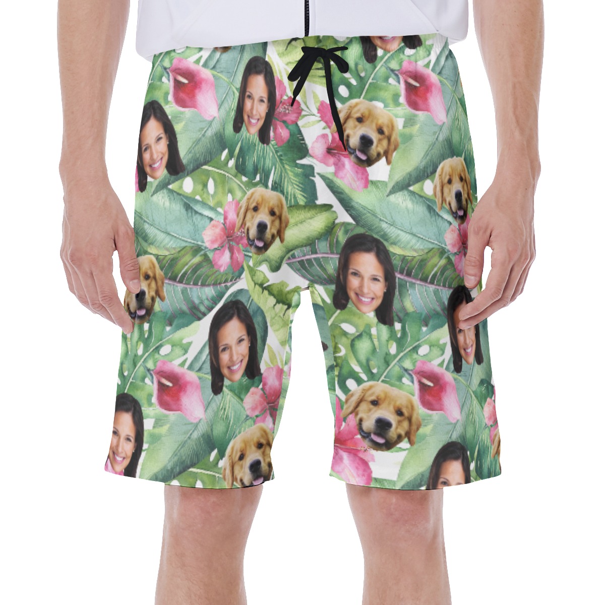 Custom Face And Your Pet Hawaiian Swim Trunks For Men - variant image 1