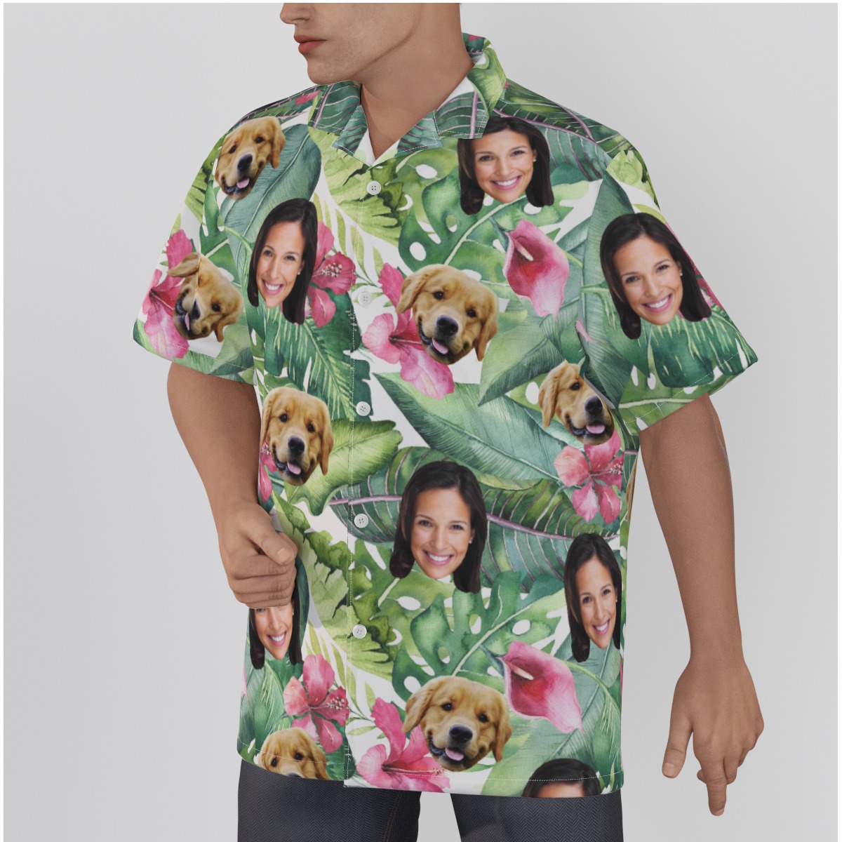 Tropical Custom Face And Dog Hawaiian Shirt - variant image 1