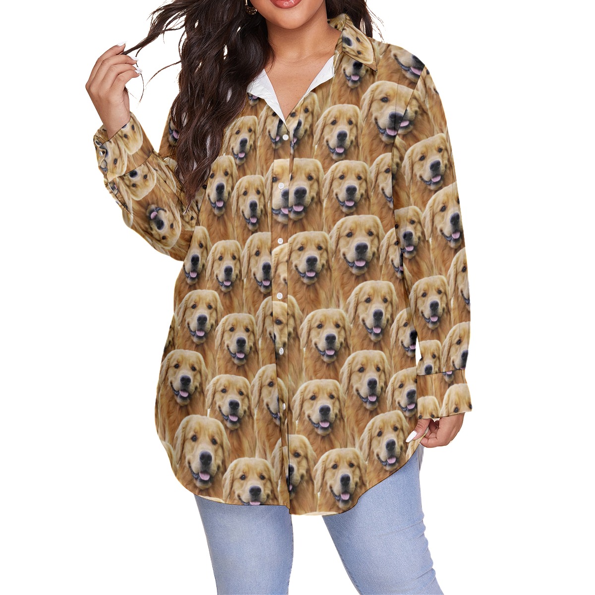 Funny Custom Pet Face Hawaiian Plus Size Shirt For Women - variant image 1
