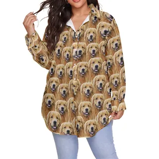Funny Custom Pet Face Hawaiian Plus Size Shirt For Women