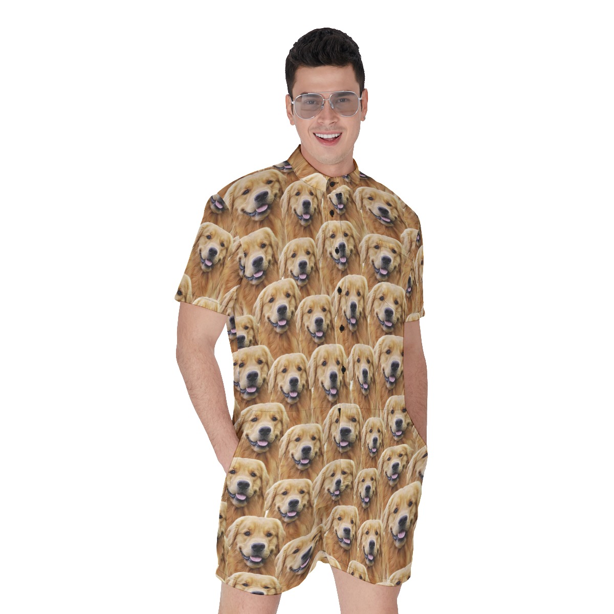 Funny Custom Pet Face Hawaiian Romper For Men - variant image 1