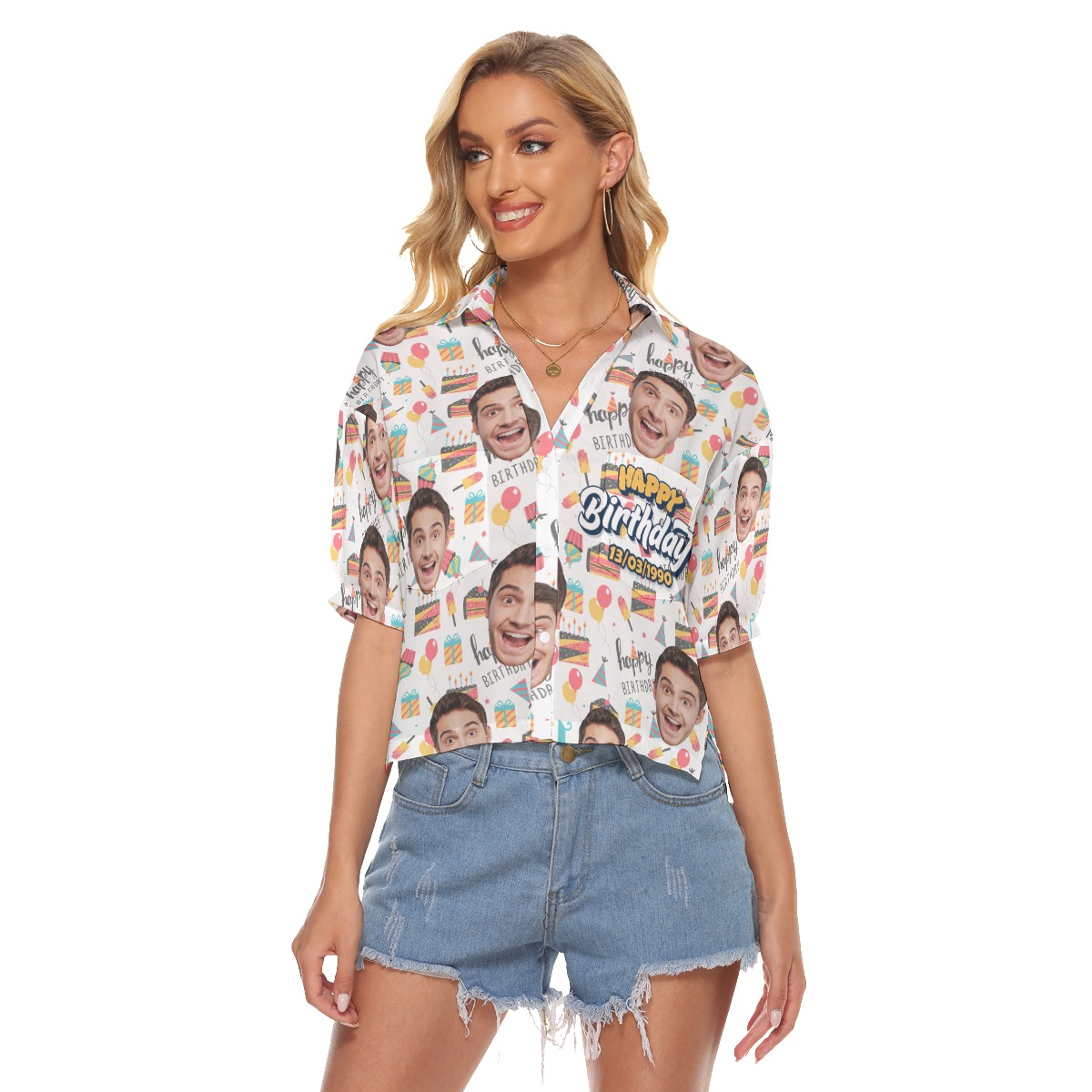 Funny Birthday Gift Custom Face And Date Aloha Crop Top Shirt For Women - variant image 1
