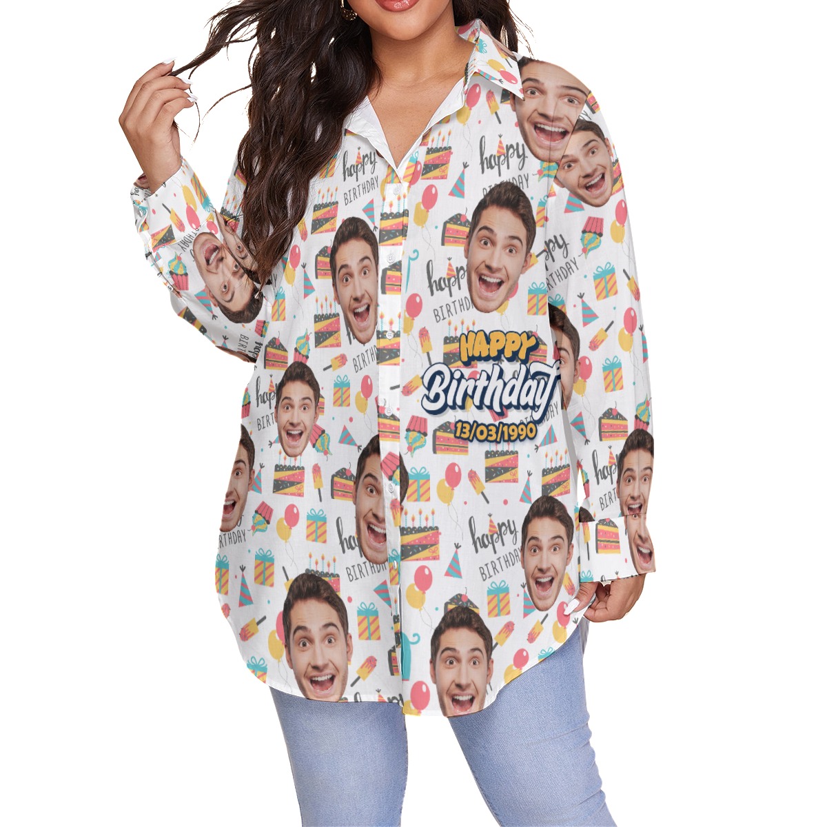 Happy Birthday Custom Face Aloha Plus Size Shirt For Women - variant image 1