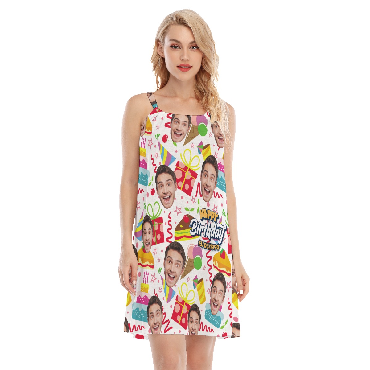 Funny Birthday Gift Custom Face Aloha Cami Dress For Women - variant image 1