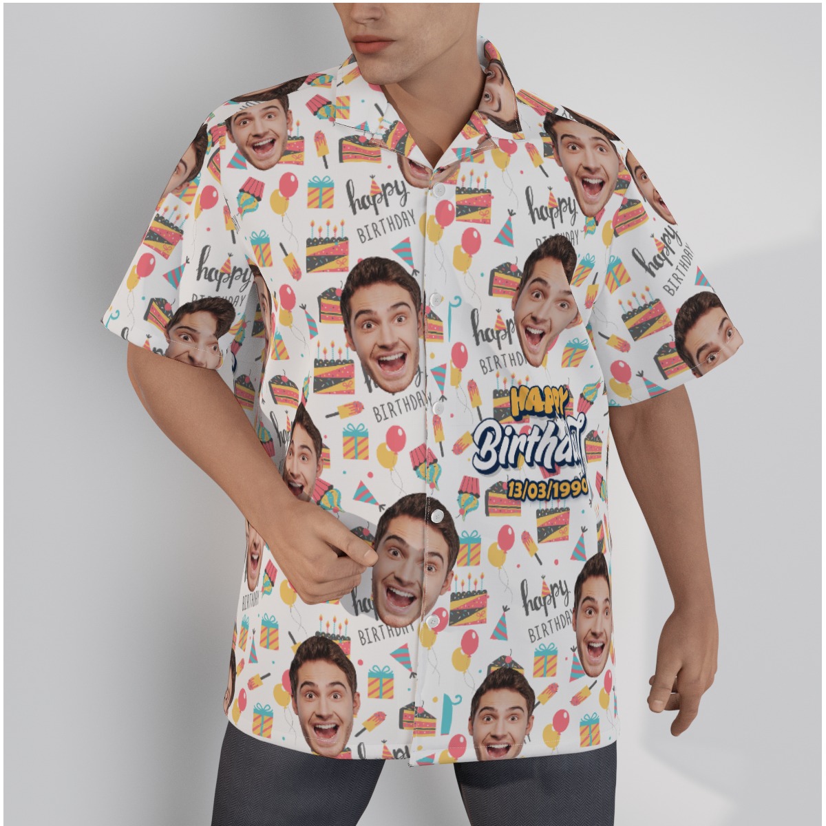 Funny Birthday Gift Custom Face And Date Men's Hawaiian Shirt - variant image 1