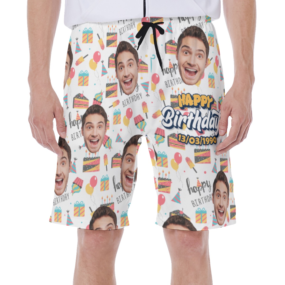 Custom Face And Birthday Date Hawaiian Swim Trunks For Men - variant image 1