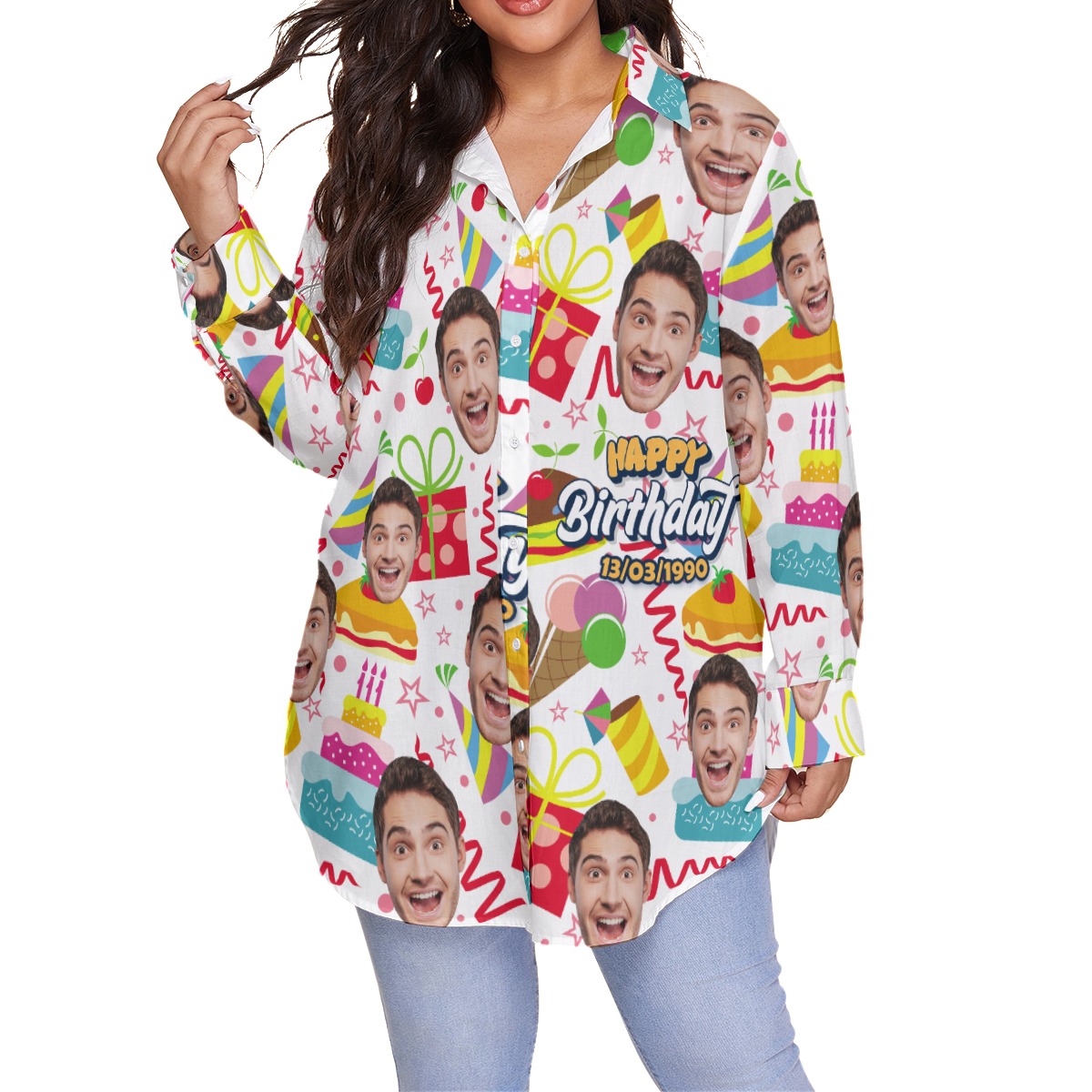 Funny Birthday Gift Custom Face Aloha Oversized Shirt For Women - variant image 1