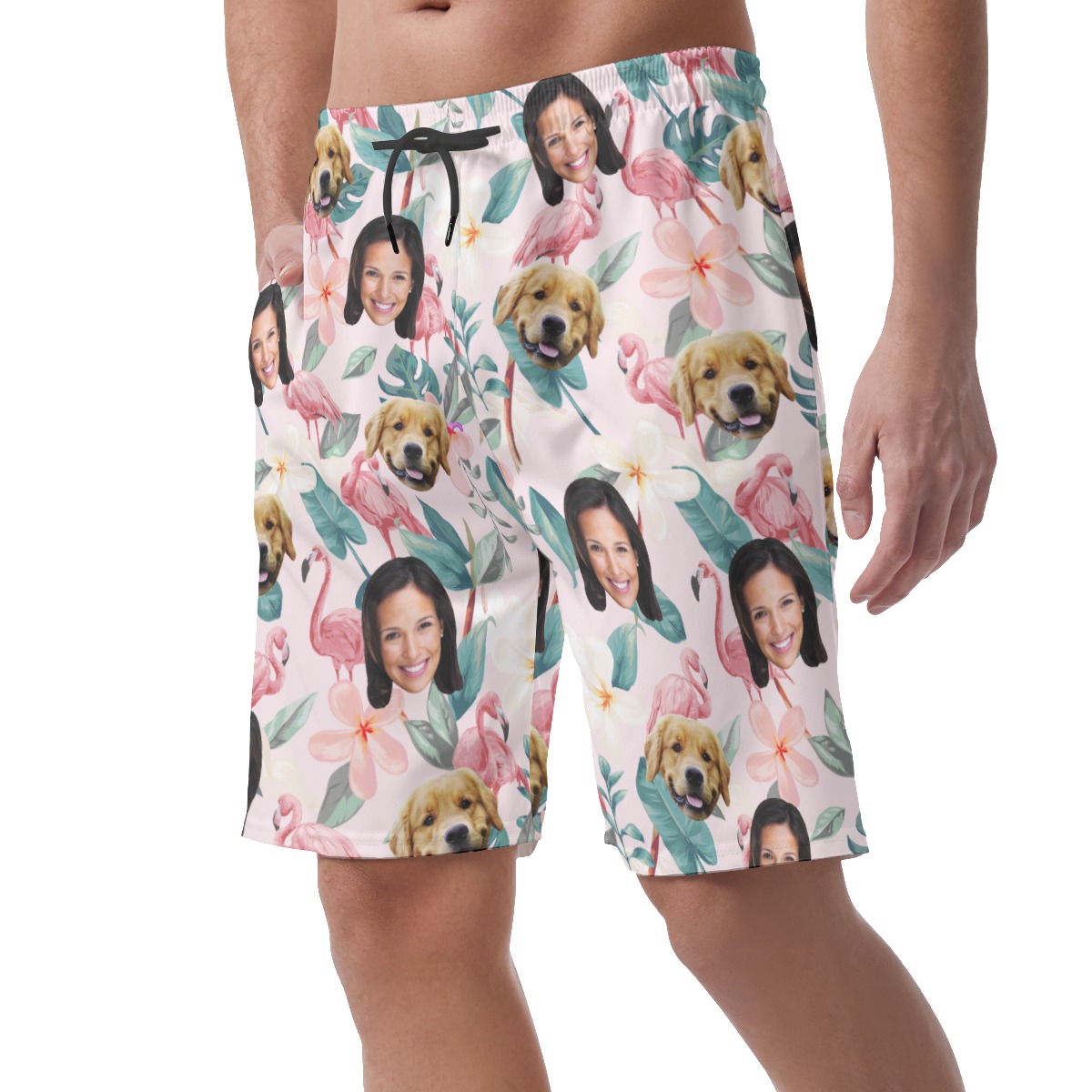 Men's Custom Dog And Owner Face Hawaiian Shorts