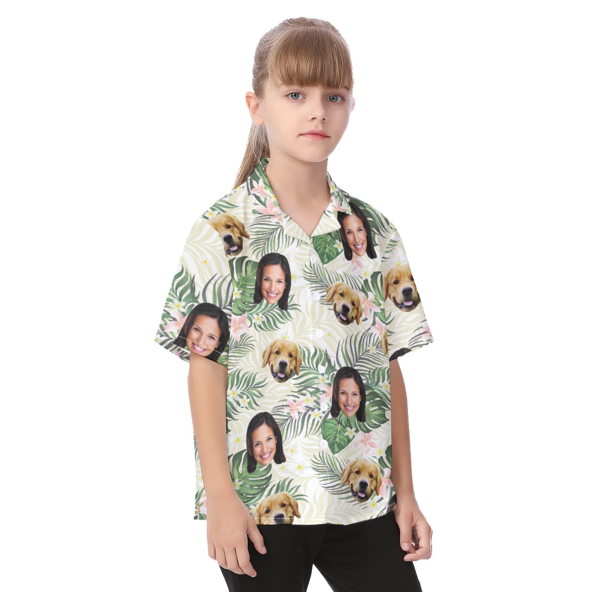 Your Face And Pet Floral Custom Hawaiian Shirt For Kids
