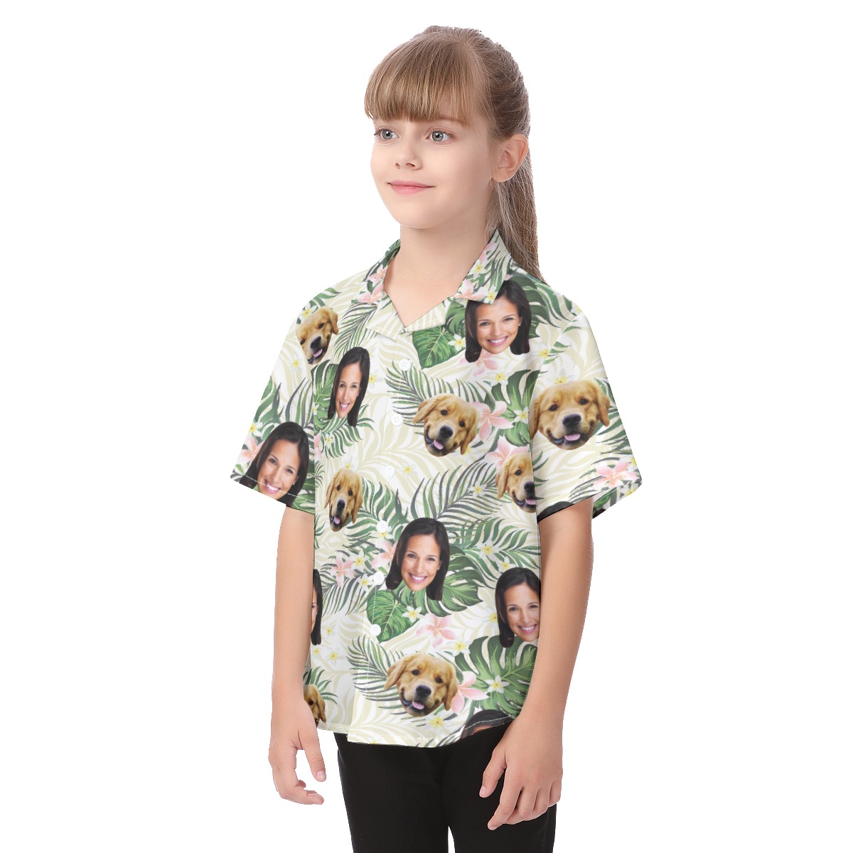 Your Face And Pet Floral Custom Hawaiian Shirt For Kids