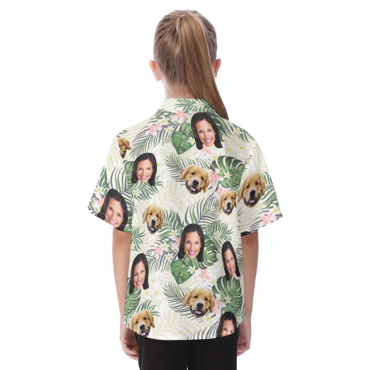 Your Face And Pet Floral Custom Hawaiian Shirt For Kids