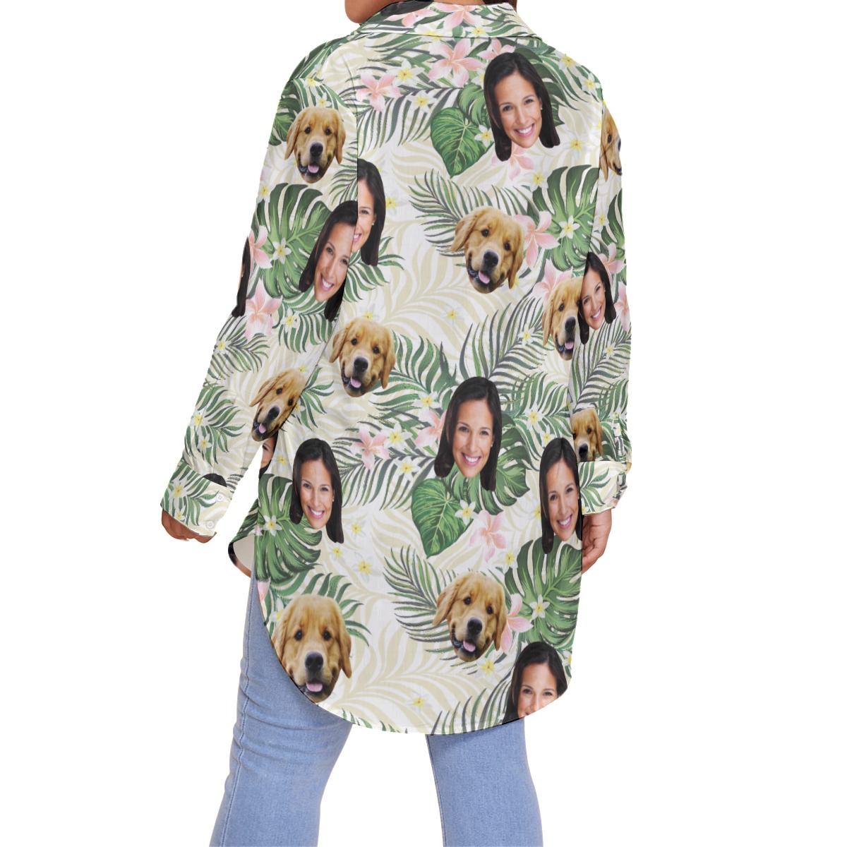 Custom Face And Dog Women's Oversized Hawaiian Shirt