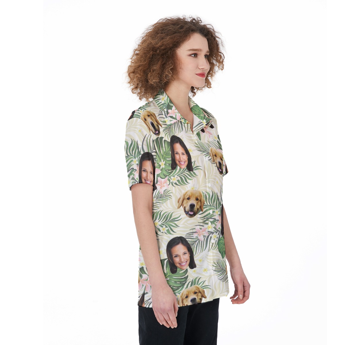 Custom Pet And Owner Face Tropical Hawaiian Shirt For Women