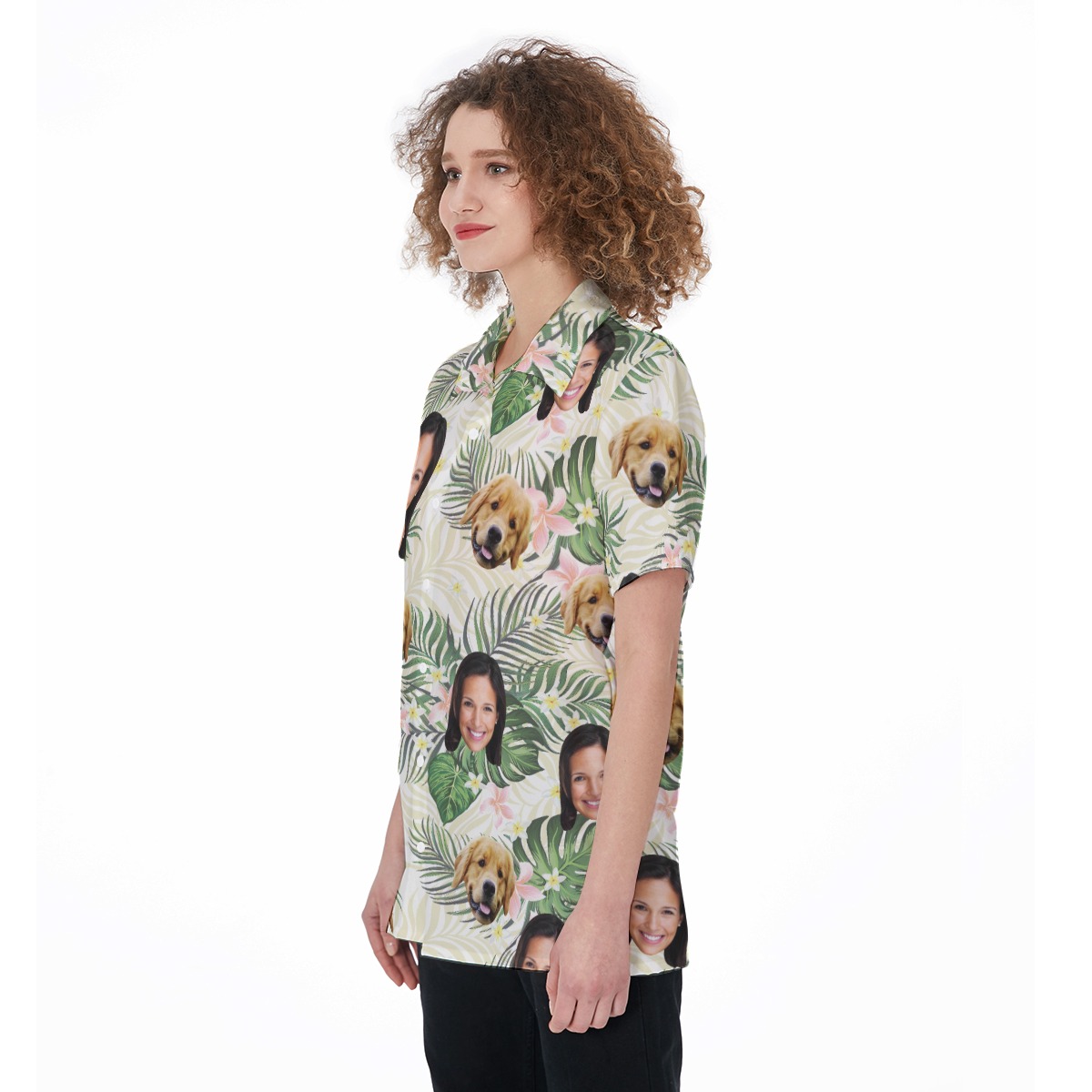 Custom Pet And Owner Face Tropical Hawaiian Shirt For Women