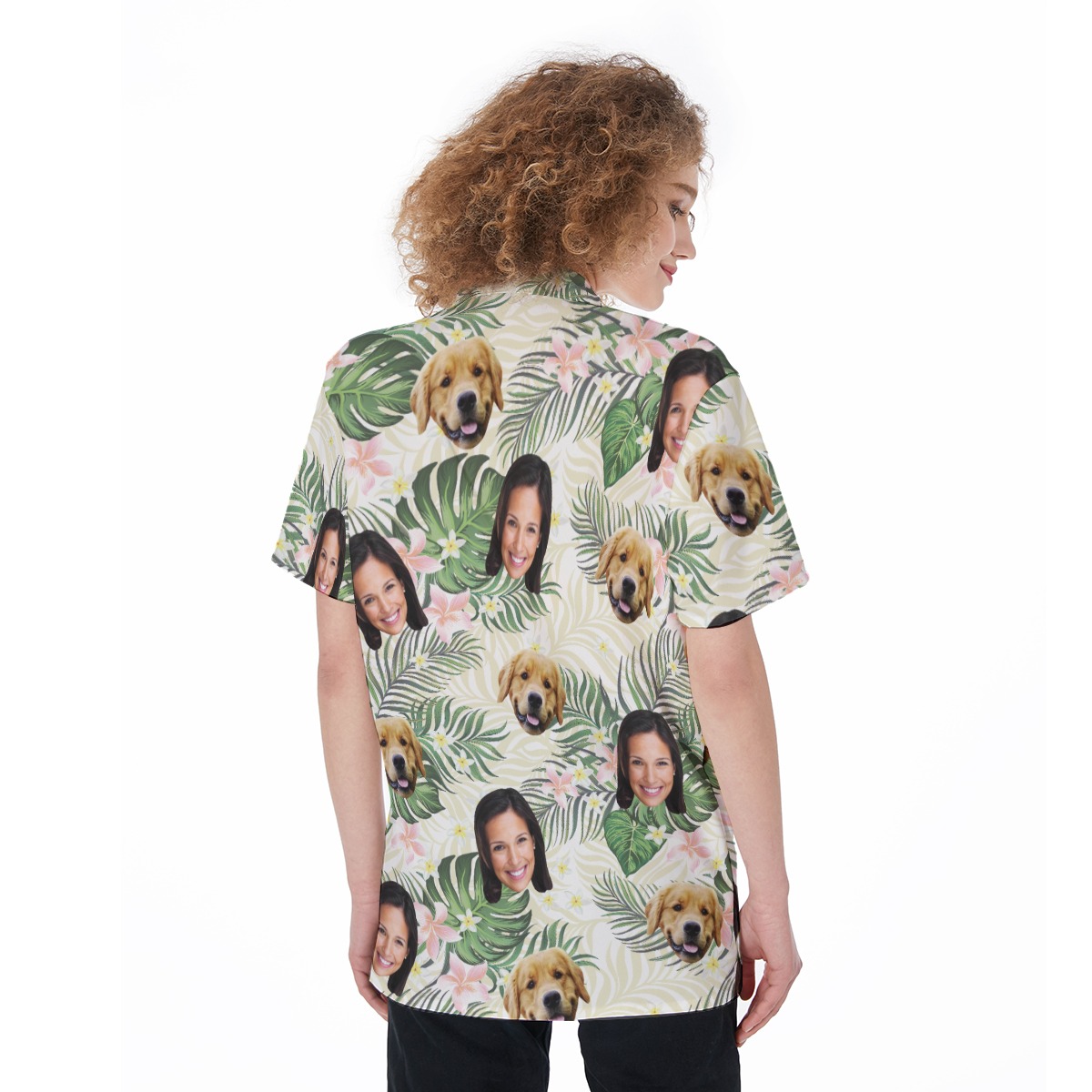 Custom Pet And Owner Face Tropical Hawaiian Shirt For Women