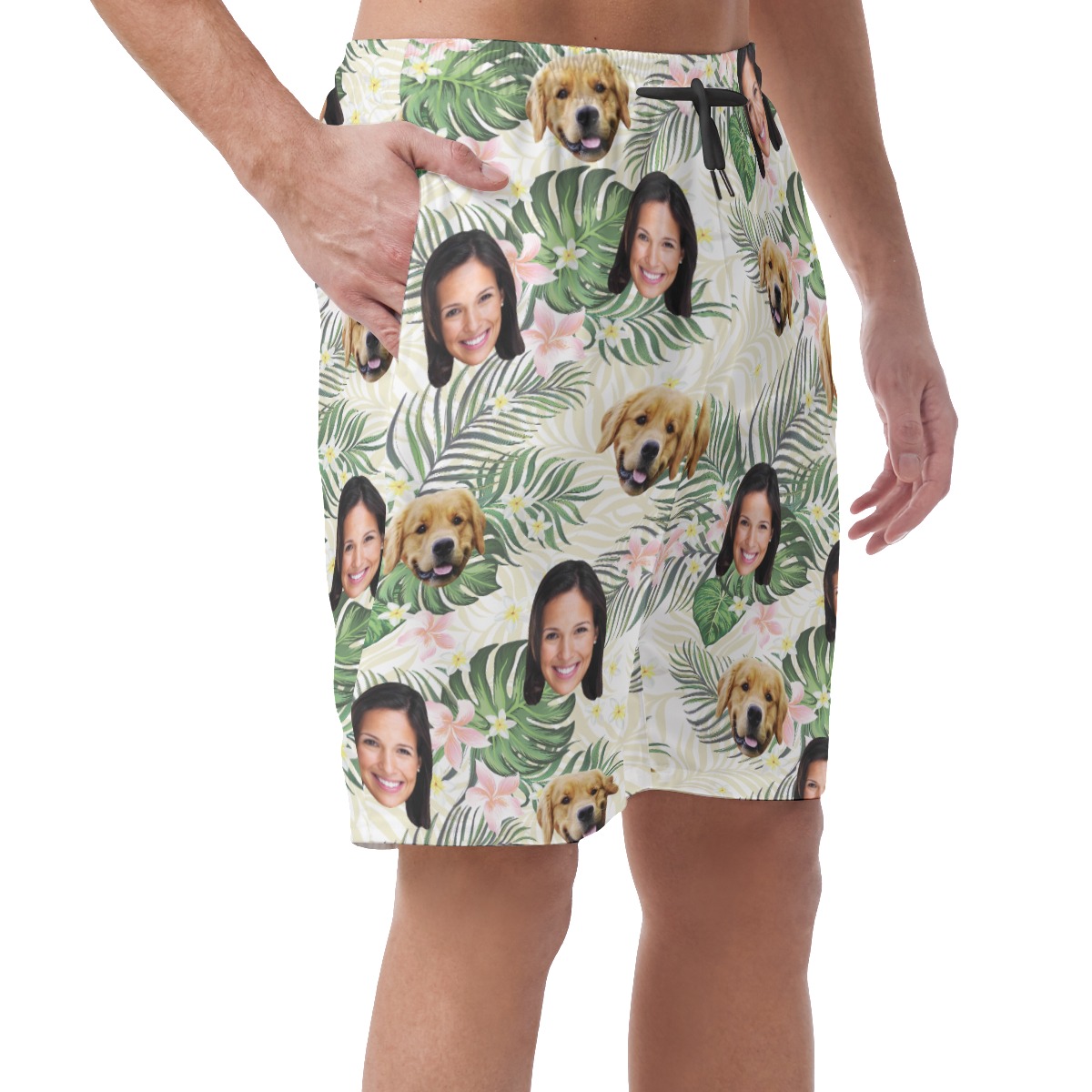 Men's Custom Dog And Owner Face Floral Hawaiian Shorts