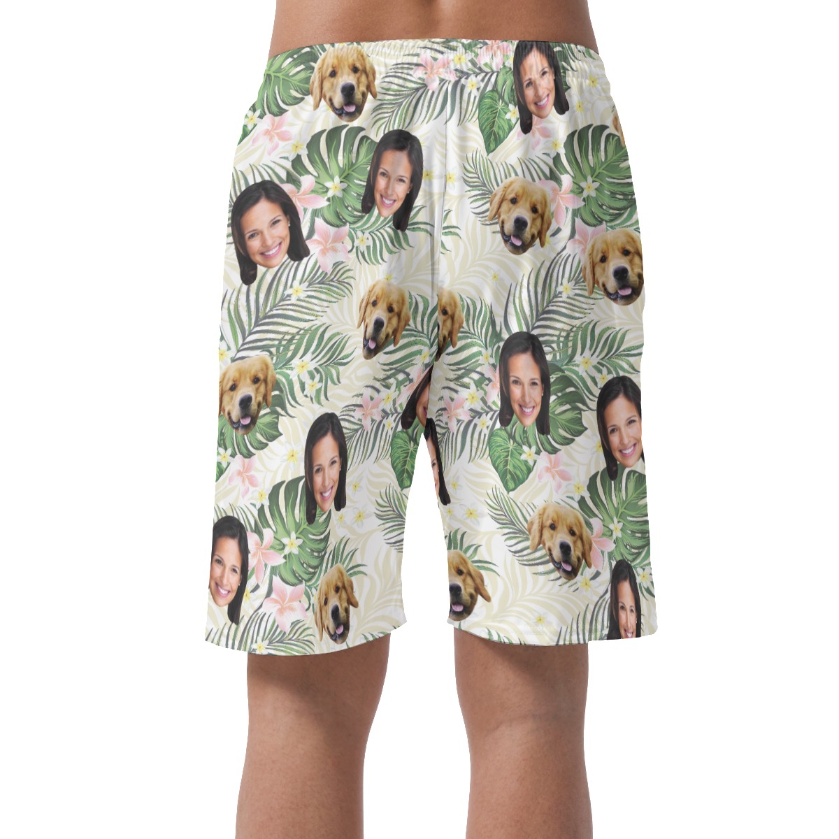 Men's Custom Dog And Owner Face Floral Hawaiian Shorts