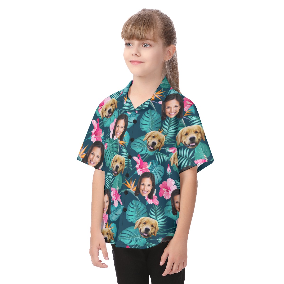 Your Face And Pet Tropical Custom Hawaiian Shirt For Kids
