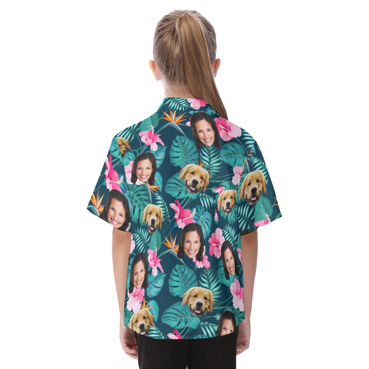 Your Face And Pet Tropical Custom Hawaiian Shirt For Kids