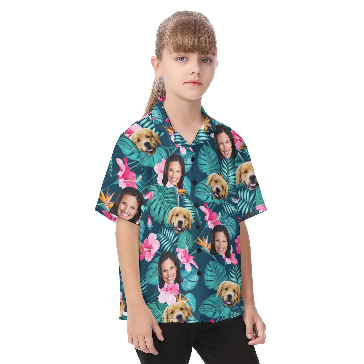 Your Face And Pet Tropical Custom Hawaiian Shirt For Kids