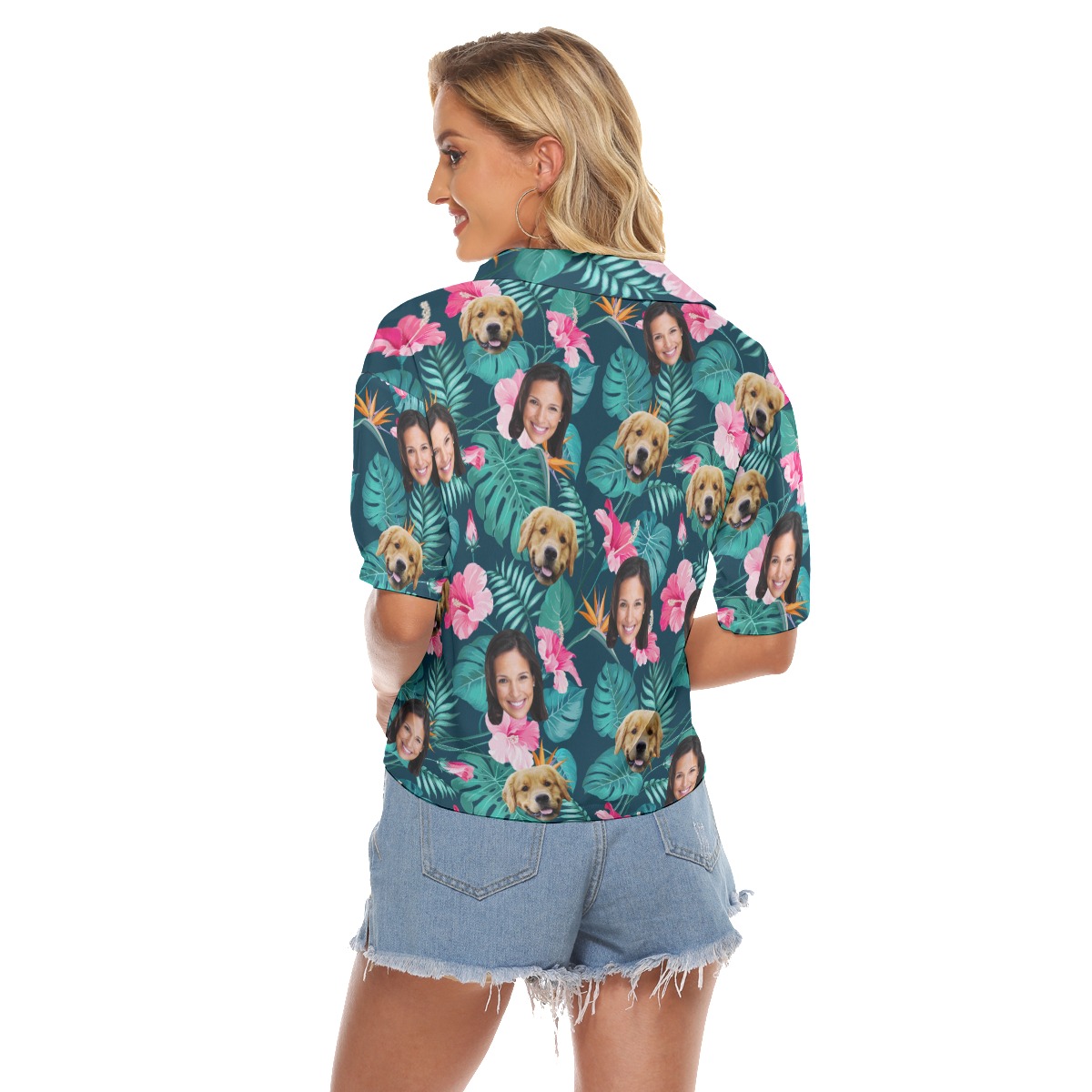 Tropical Custom Face With Dog Hawaiian Crop Top Shirt