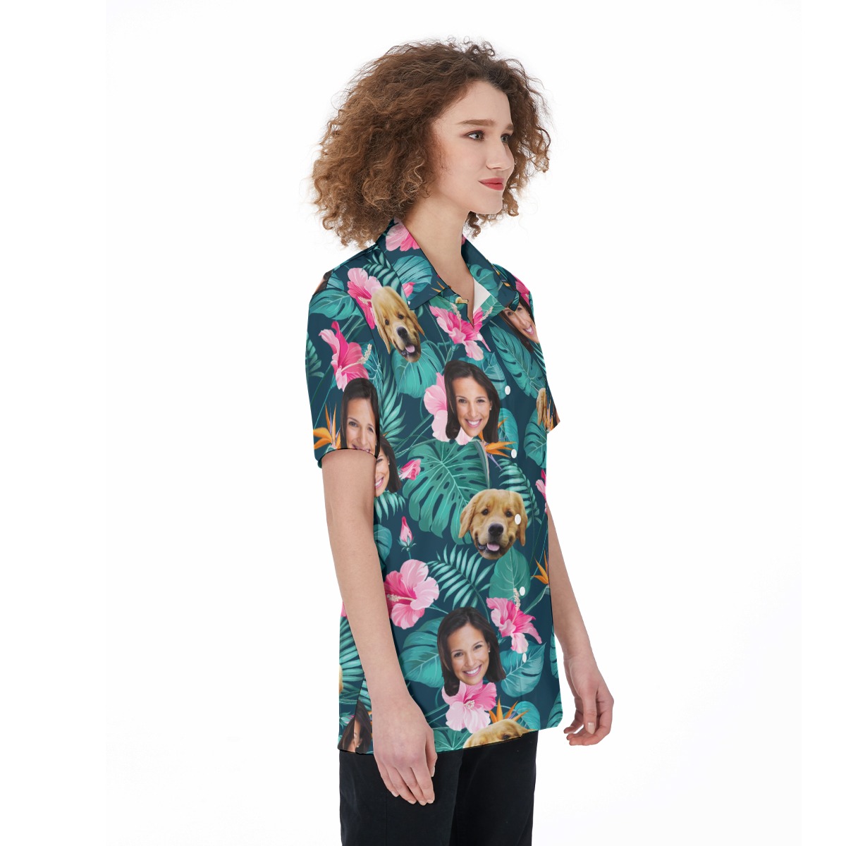 Tropical Custom Pet And Owner Face Hawaiian Shirt For Women