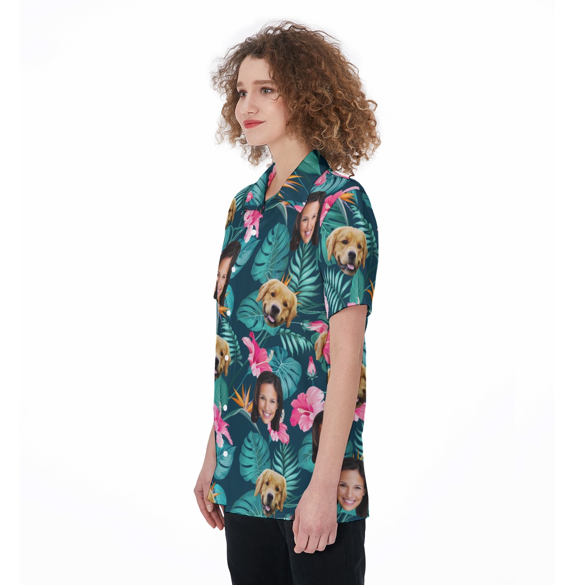 Tropical Custom Pet And Owner Face Hawaiian Shirt For Women