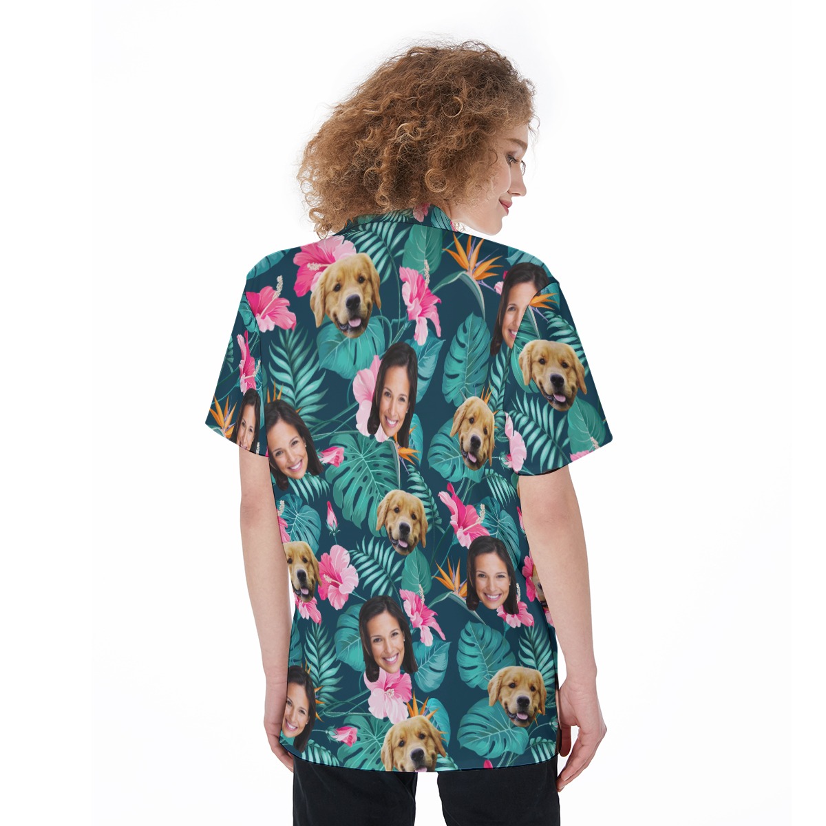 Tropical Custom Pet And Owner Face Hawaiian Shirt For Women