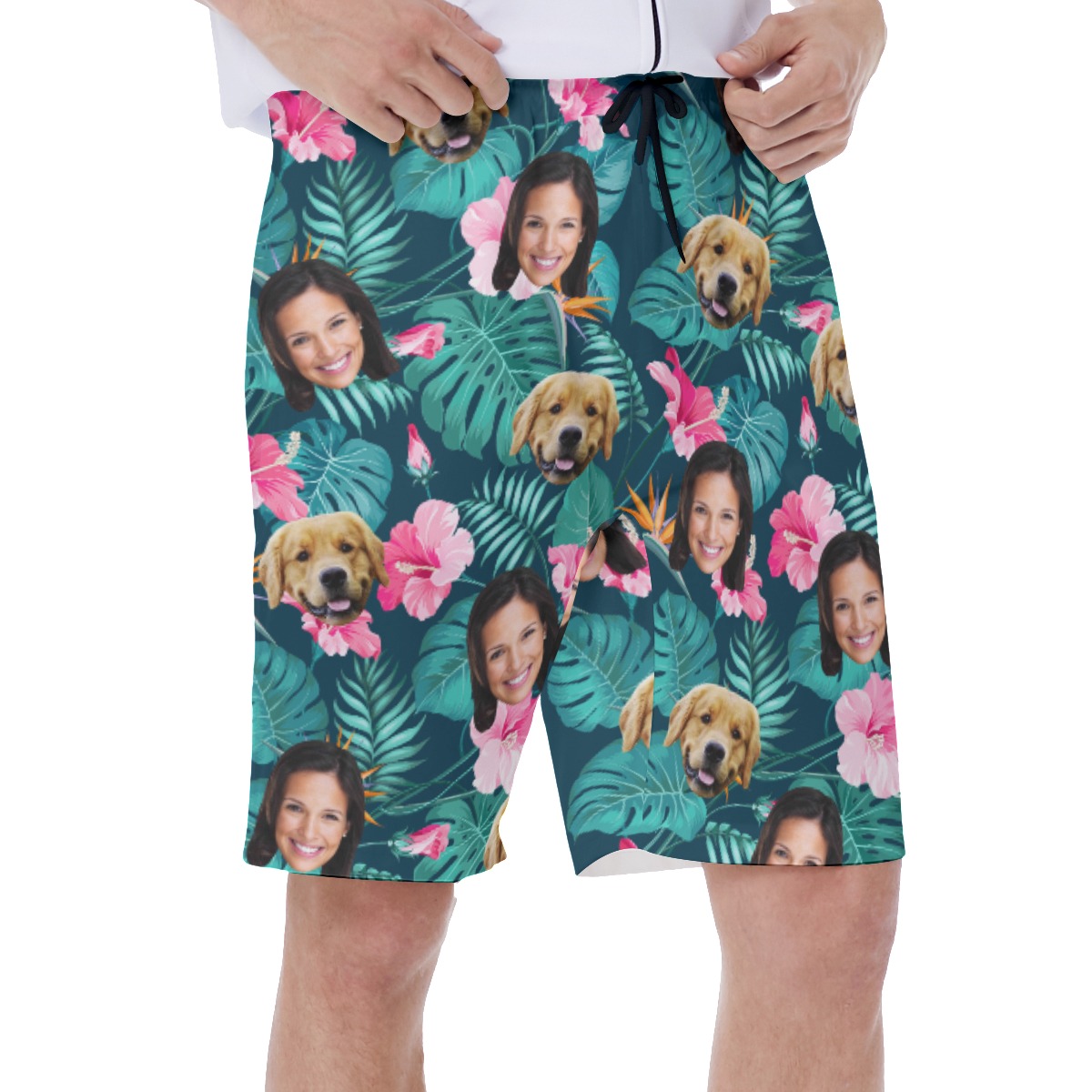 Custom Face And Pet Tropical Hawaiian Swim Trunks For Men