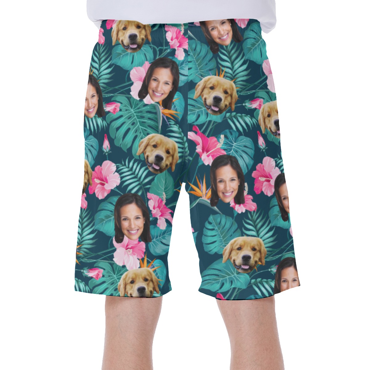 Custom Face And Pet Tropical Hawaiian Swim Trunks For Men