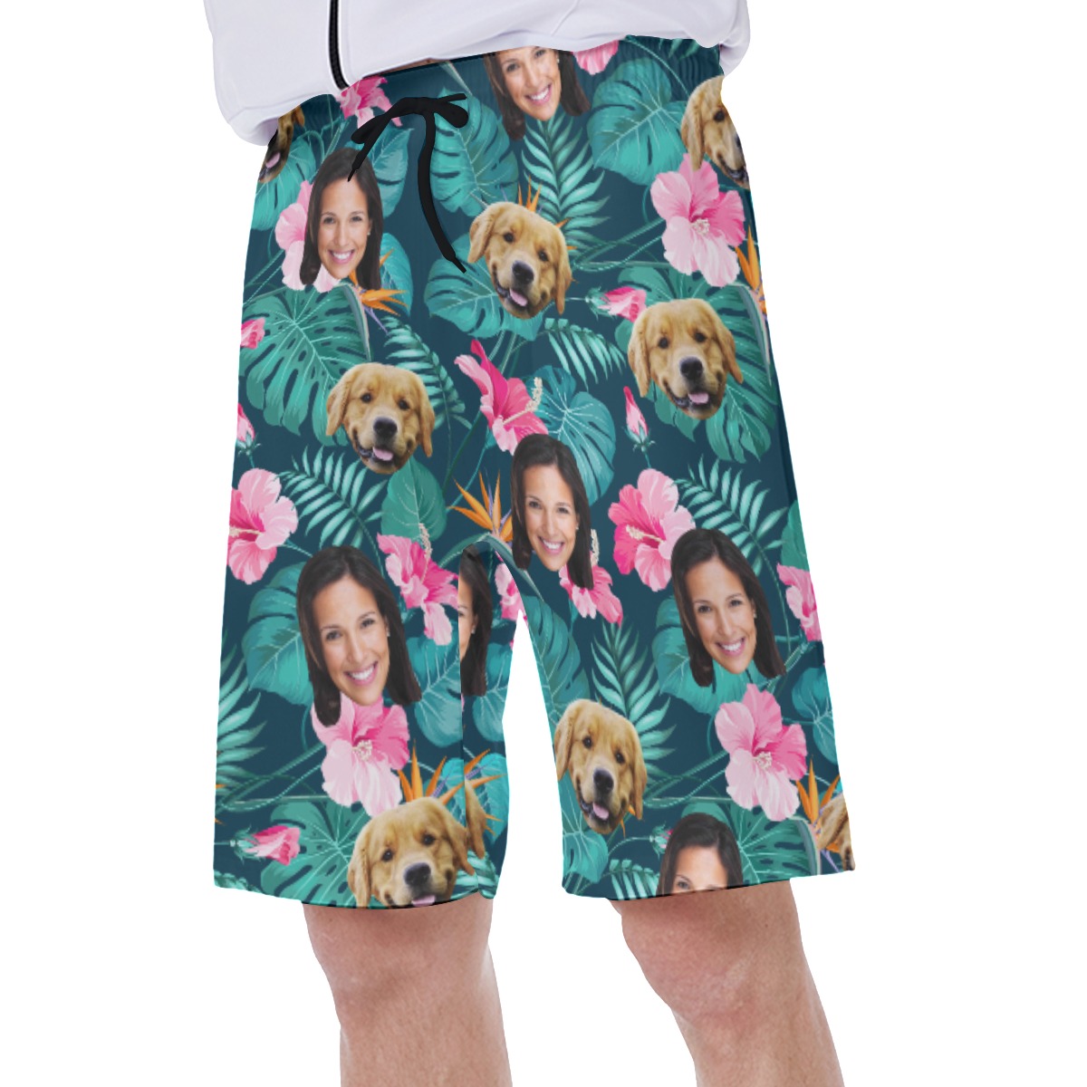 Custom Face And Pet Tropical Hawaiian Swim Trunks For Men