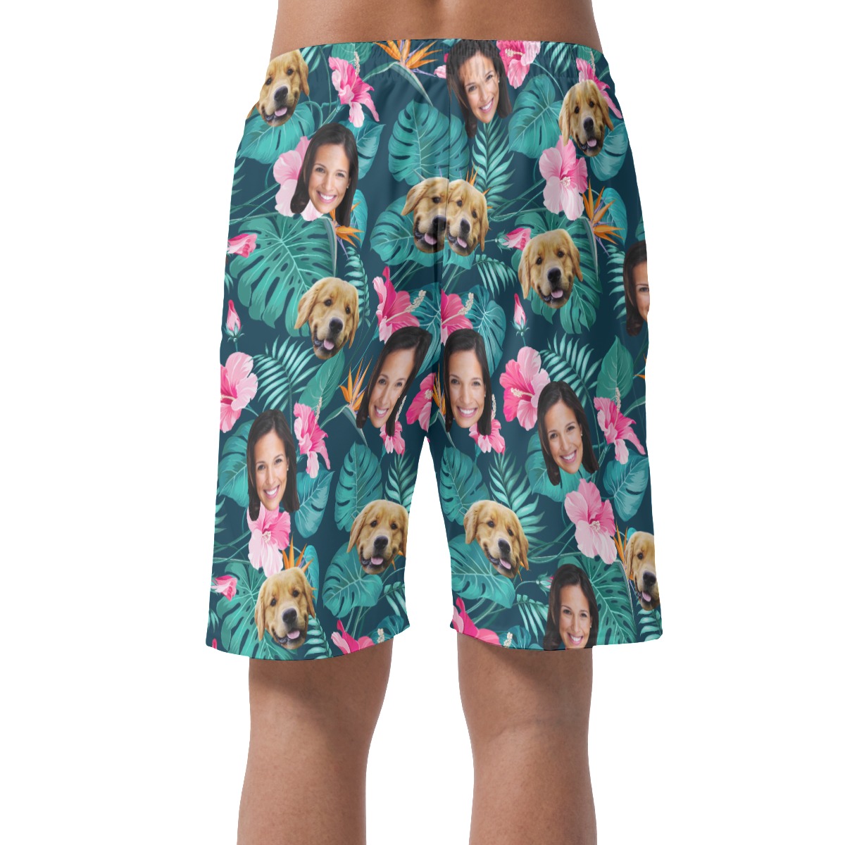 Men's Custom Face And Dog Tropical Hawaiian Shorts