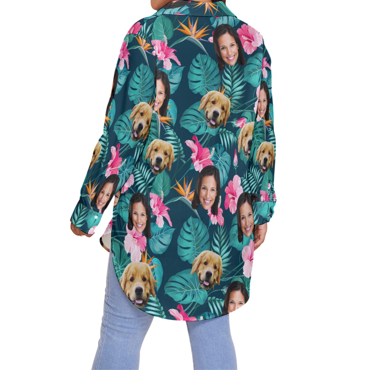 Custom Face And Dog Women's Plus Size Hawaiian Shirt