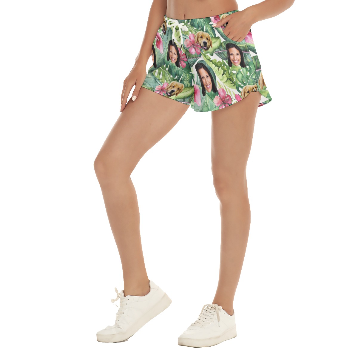 Women's Custom Face And Dog Tropical Hawaiian Shorts
