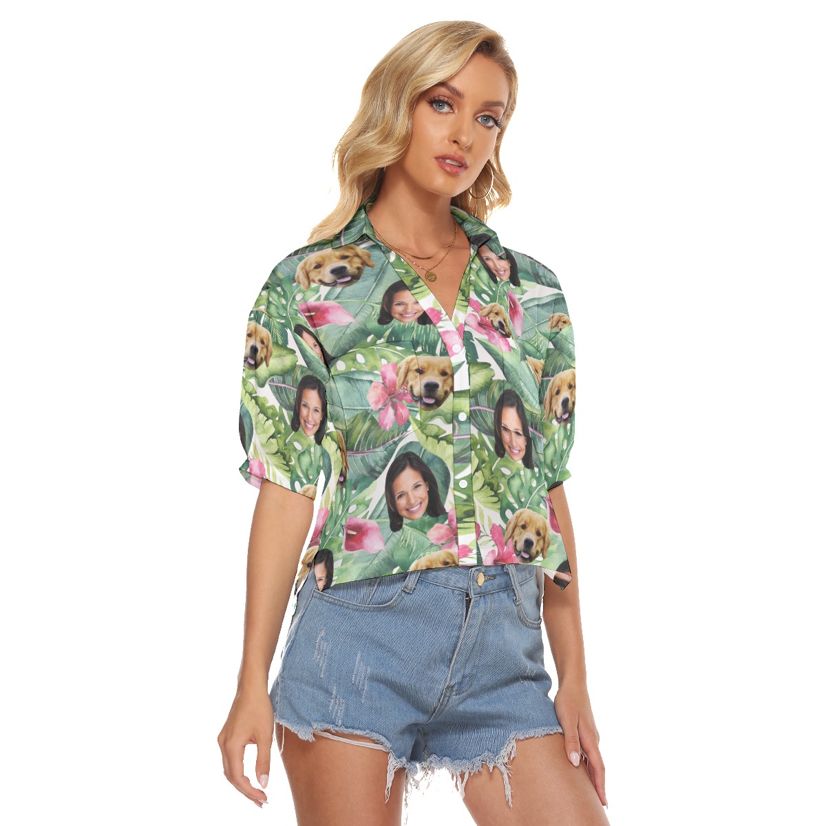 Tropical Custom 2 Faces Hawaiian Crop Top Shirt With Dog