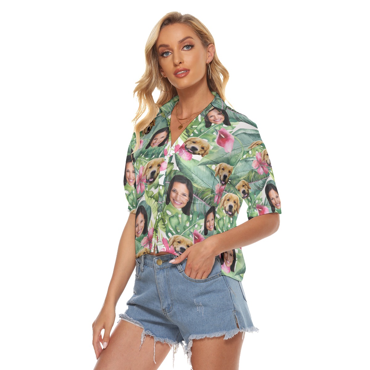 Tropical Custom 2 Faces Hawaiian Crop Top Shirt With Dog